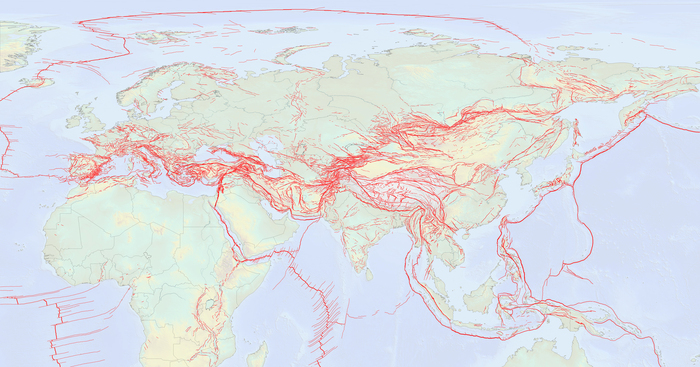 Карта активных разломов Евразии и прилегающих акваторий Землетрясение, Разлом, Тектонические плиты, Землетрясение в Турции и Сирии (2023), Карты