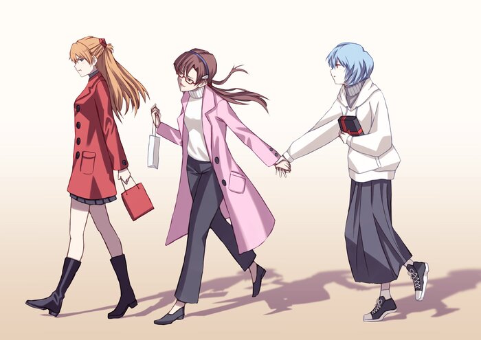     Evangelion, Rei Ayanami, Asuka Langley, Makinami Mari, , Anime Art