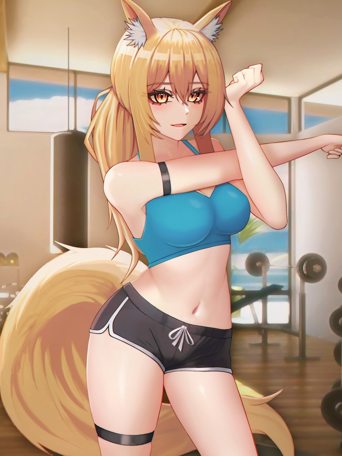 Nearl in gym , Anime Art, , Arknights, Nearl, Animal Ears, Gym uniform