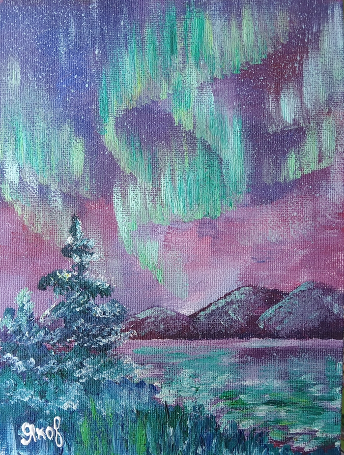 Весеннее настроение моими кистями Полярное сияние, Масляные краски, Творчество, Радость