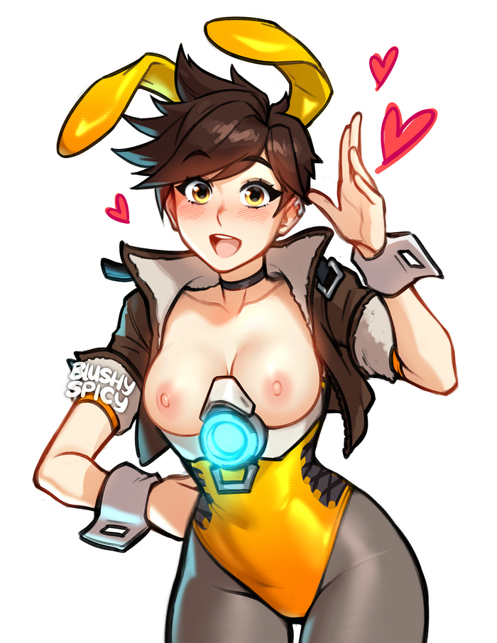 Tracer Anime Art, , Game Art, Overwatch, Tracer,  , Blushypixy, Bunnysuit