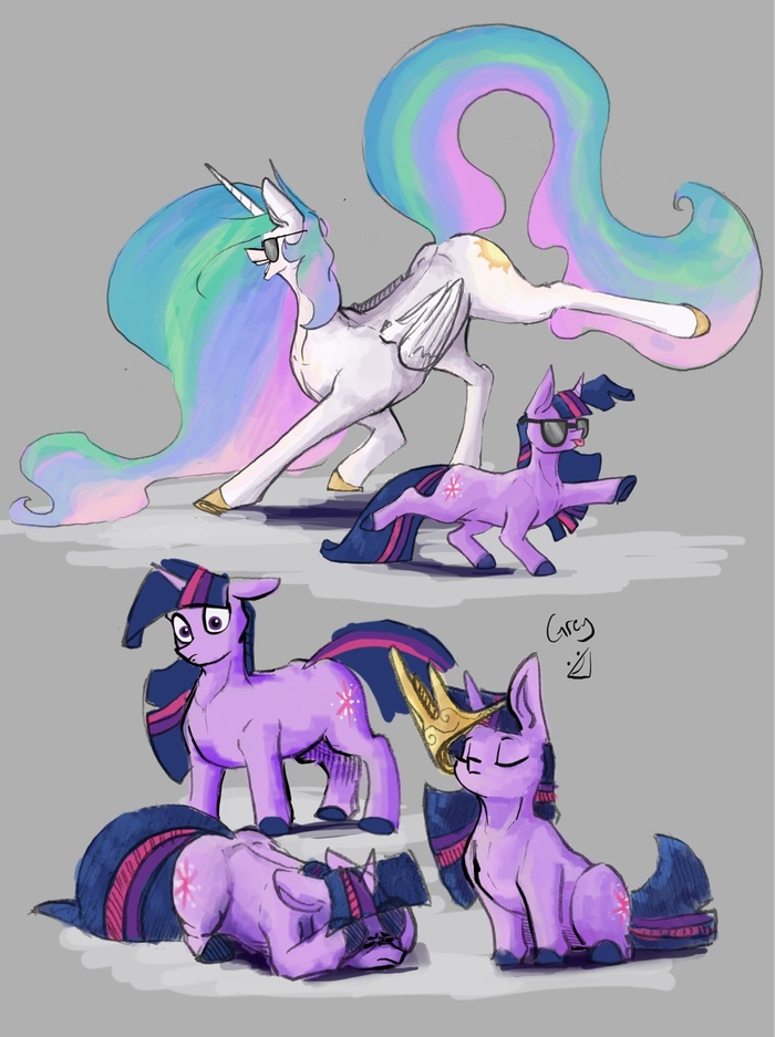   My Little Pony, Ponyart, Twilight Sparkle, Princess Celestia, Greyscaleart