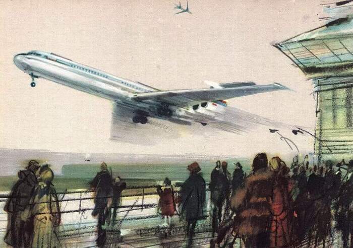 Ил-62 на польской открытке