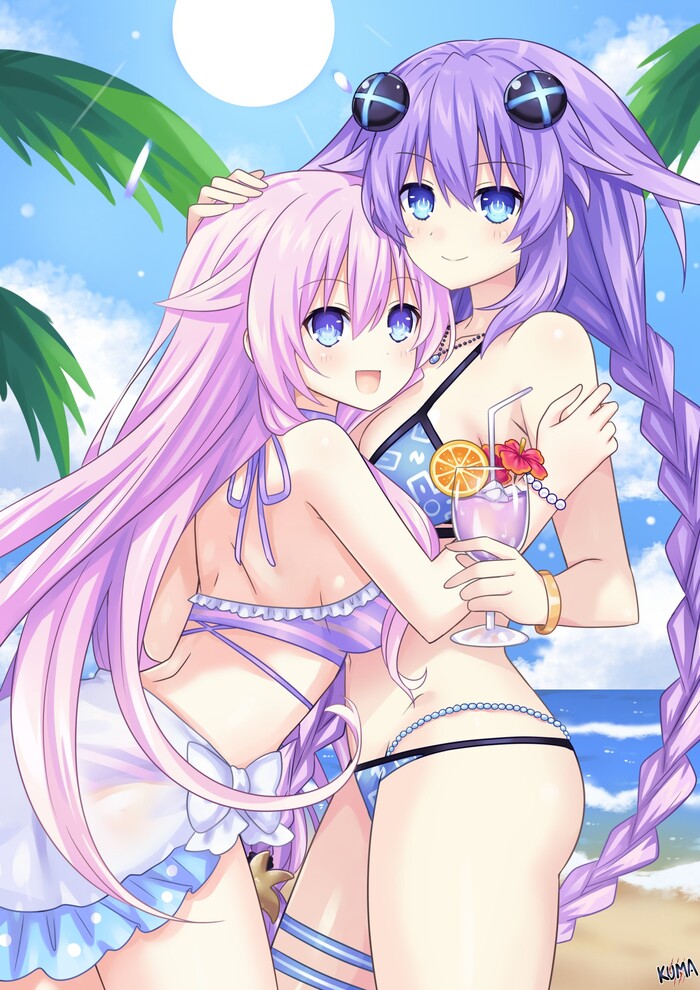 Purple Heart&Purple Sister Anime Art, Hyperdimension Neptunia, Neptunia, Neptune, Purple Heart, Nepgear, Purple Sister, Lewdkuma