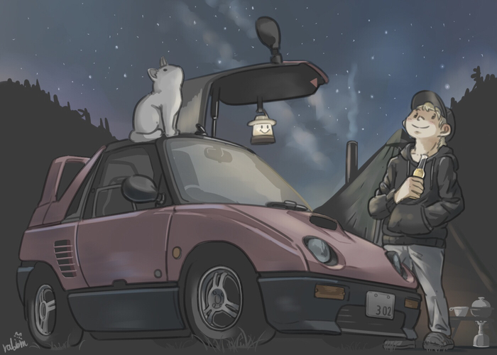 На свежем воздухе Аниме, Anime Art, Арт, Авто, Mazda mx-5, Mazda, Японский автопром, Suzuki