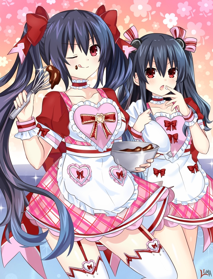  Anime Art, Hyperdimension Neptunia, Neptunia, Noire (Black Heart), Uni, Lewdkuma