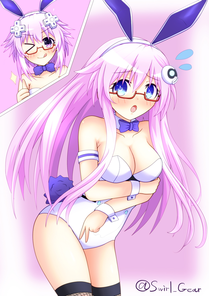  Anime Art, Hyperdimension Neptunia, Neptunia, Neptune, Nepgear, Purple Sister, Bunnysuit, Bunny Ears, Bunny tail,   , 