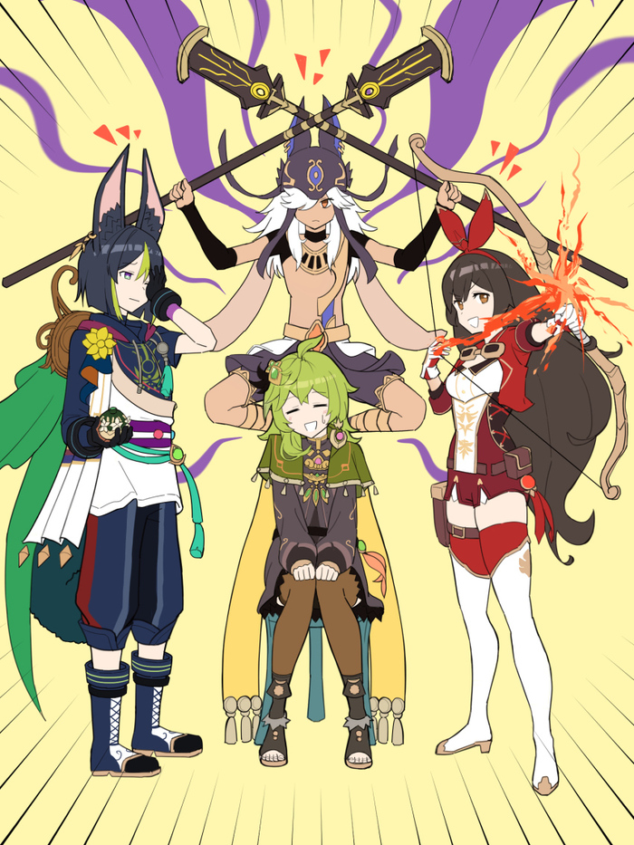    ! Anime Art, Genshin Impact, Tighnari (Genshin Impact), Cyno (Genshin Impact), Amber, Collei (Genshin Impact)