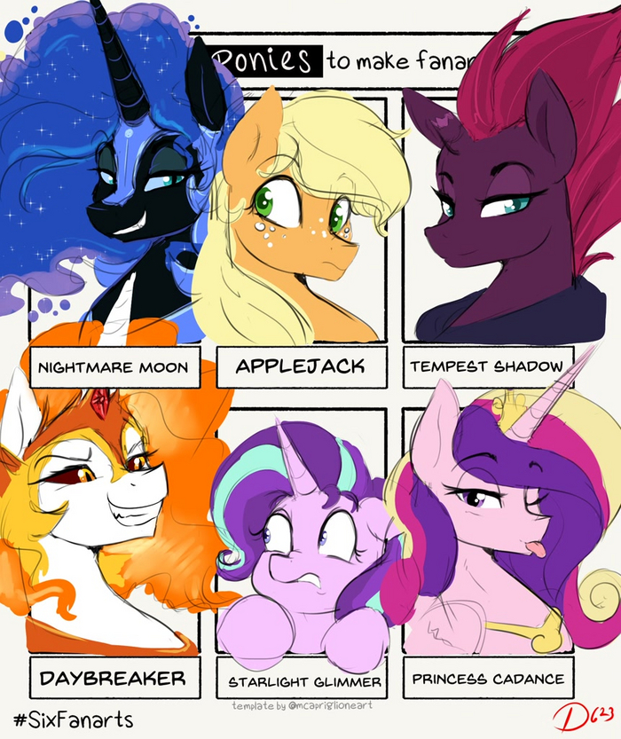   My Little Pony, Applejack, Nightmare Moon, Daybreaker, Tempest Shadow, Princess Cadance, Starlight Glimmer