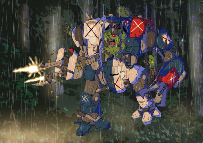 Ork Deff Dread Made out of looted Astartes Invictor Warsuit