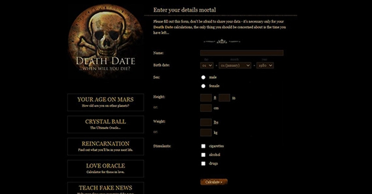 Deathdate.info | Сайт,который может подсказать вашу дату смерти | Пикабу