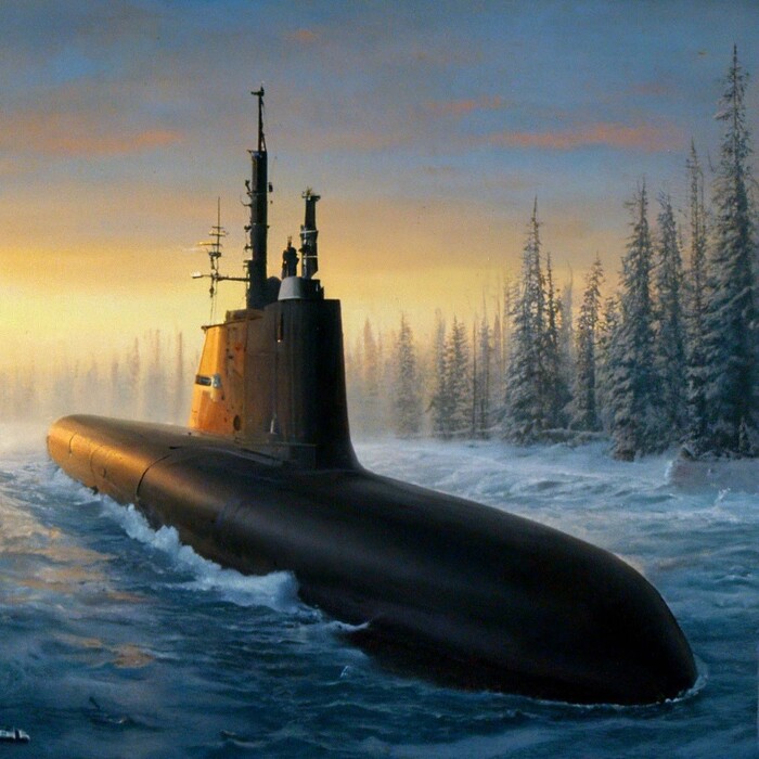 Поиграл с нейросеть. Подводная лодка в тайге