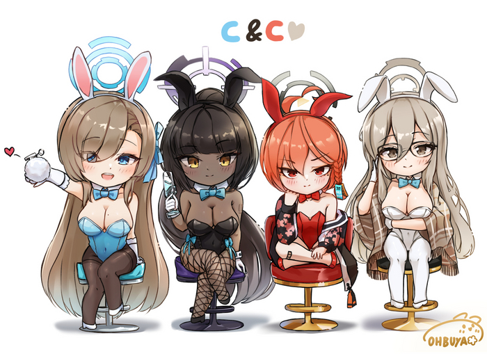    , Anime Art, Blue Archive, Ichinose Asuna, Kakudate Karin, Mikamo Neru, Murokasa Akane, Bunnysuit, Bunny Ears, Bunny tail, , 