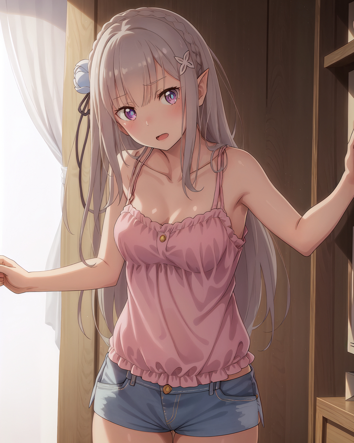 Эмилия Anime Art, Аниме, Девушки, Re:Zero Kara, Emilia, Эльфы, Арты нейросетей, Длиннопост