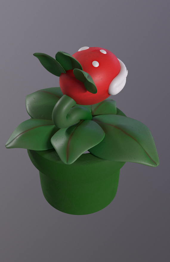 Пиранья из Марио 3D, Blender, 3D моделирование, Компьютерная графика, Substance painter, Marmoset Toolbag, Gamedev, Марио, Super Mario, Растения, Длиннопост
