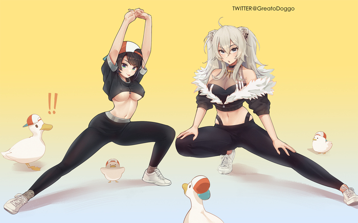  , Anime Art, , Hololive, Virtual YouTuber, Oozora Subaru, Shishiro Botan, Gym uniform, Greatodoggo