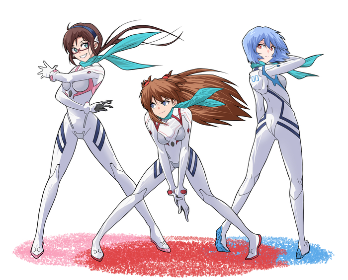 Mari & Asuka & Rei Evangelion, Makinami Mari, Asuka Langley, Rei Ayanami, Anime Art, 