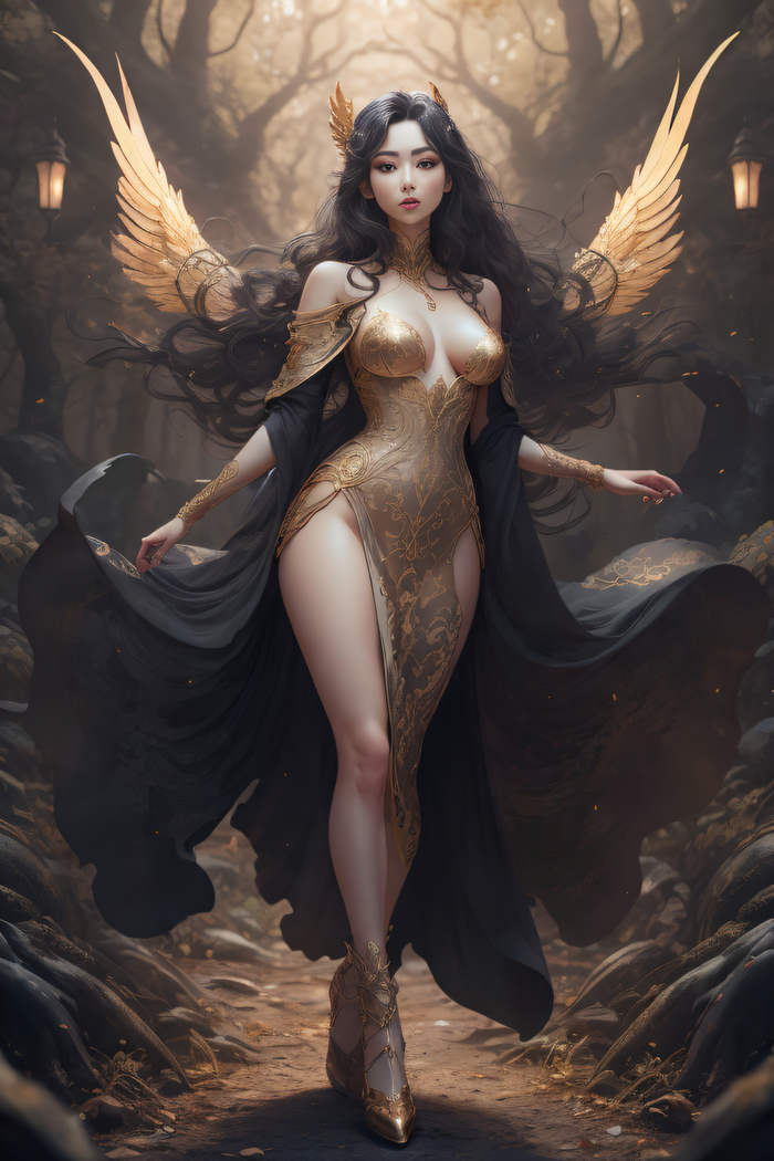 A woman in phoenix clothes