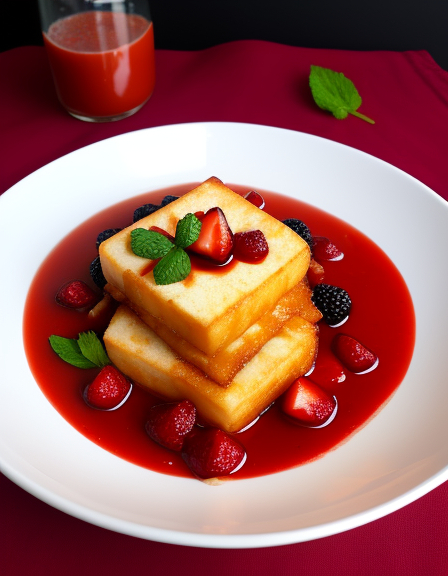 Десерт. Тофу с клубничным соусом