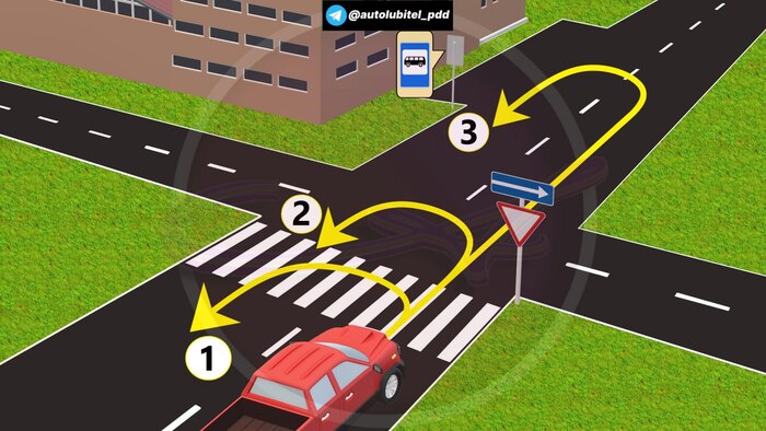 По какой траектории разрешено выполнить разворот водителю пикапа? ПДД, Водитель, ГИБДД, Автомобилисты, Авто