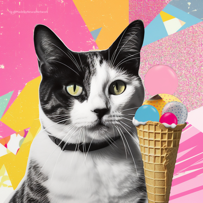 Коты едят мороженое, коллаж | Пикабу