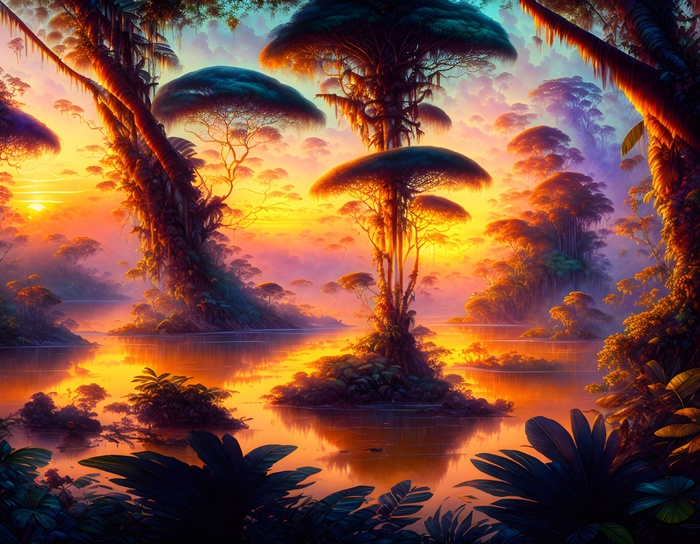 Закат на тропической реке