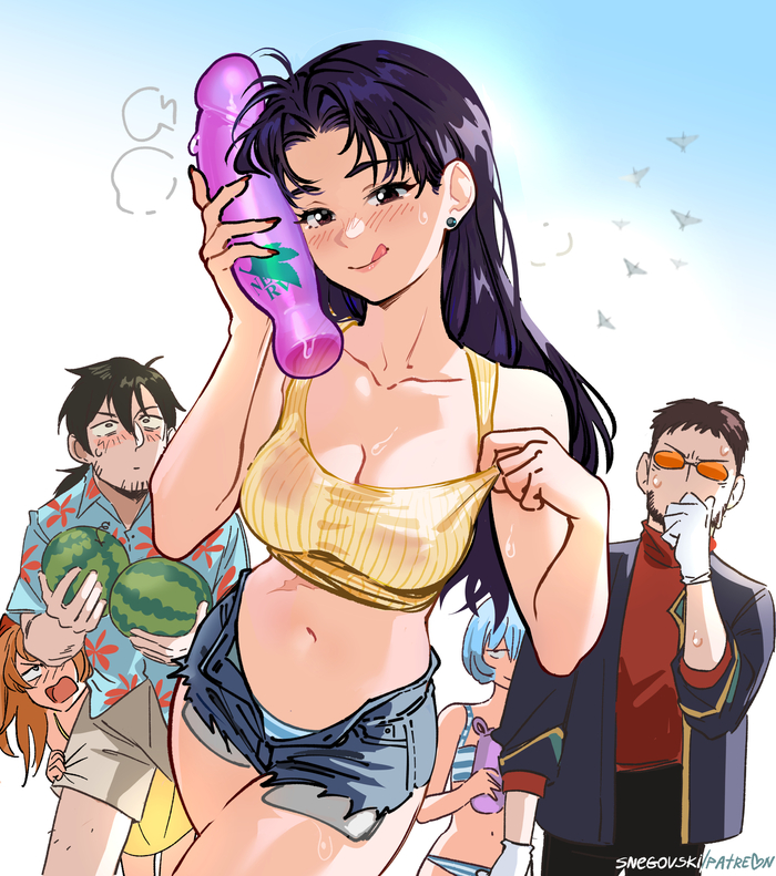  ,    Anime Art, , Asuka Langley, Misato Katsuragi, Ikari Gendo, Rei Ayanami, Evangelion, Snegovski