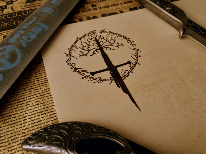 Выжигание по дереву. Нарсил, белое древо Гондора, руны эльфов Пирография, Красота, Фотография, Рукоделие без процесса, Властелин колец, Ручная работа, Длиннопост