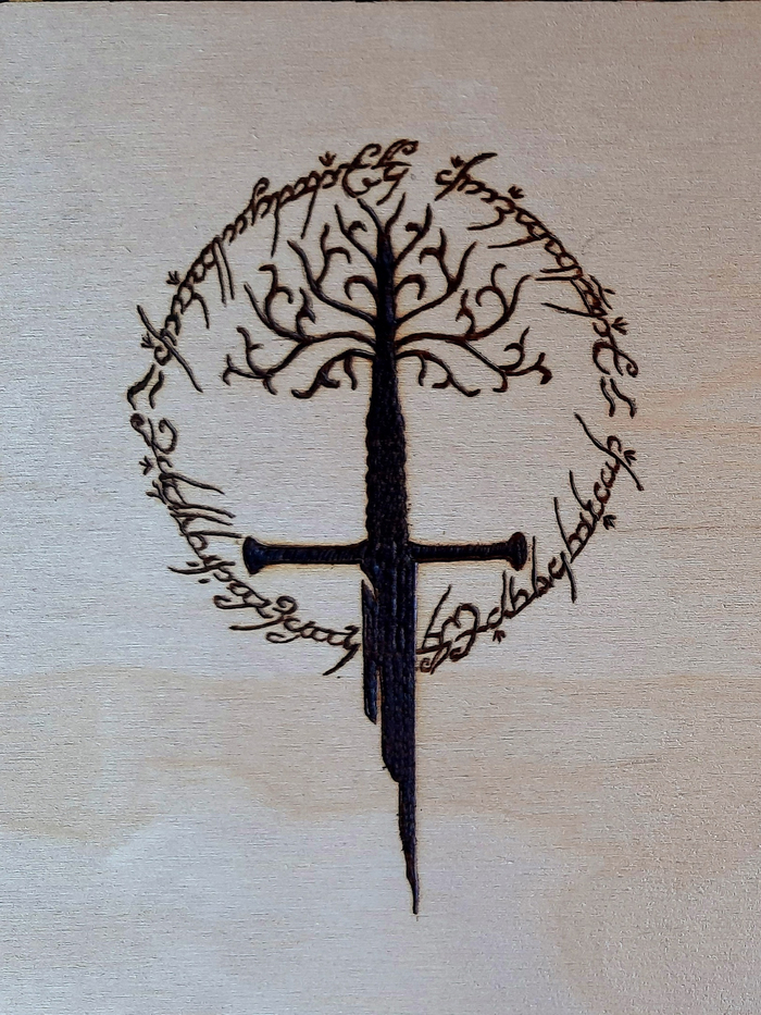 Выжигание по дереву. Нарсил, белое древо Гондора, руны эльфов Пирография, Красота, Фотография, Рукоделие без процесса, Властелин колец, Ручная работа, Длиннопост