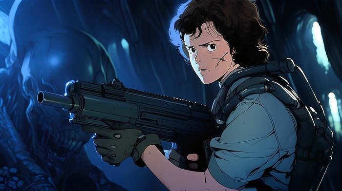 1690265057186073084 Usuario de la IA midjourney creo imágenes a partir de la película Alien de 1985 en versión Anime y este fue el resultado