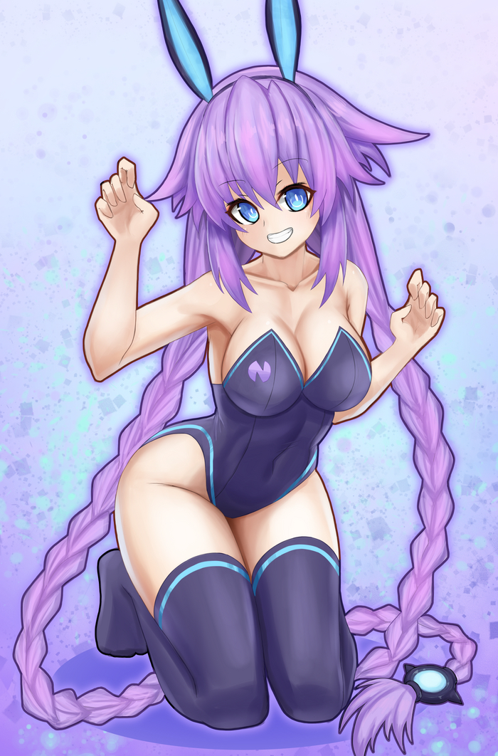 Purple Heart Anime Art, Hyperdimension Neptunia, Neptunia, Neptune, Purple Heart, Bunnysuit, Bunny Ears
