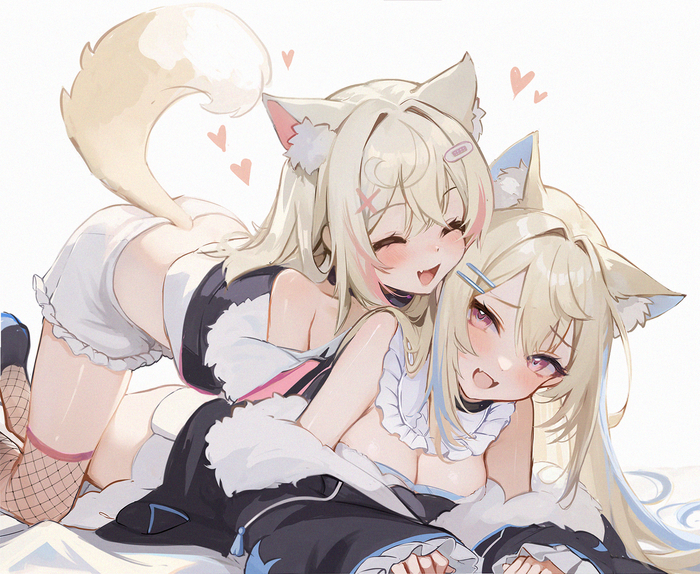 Fuwawa & Mococo Anime Art, , Hololive, Virtual YouTuber, Yuri, Animal Ears, , Mococo Abyssgard, Fuwawa Abyssgard, Koahri