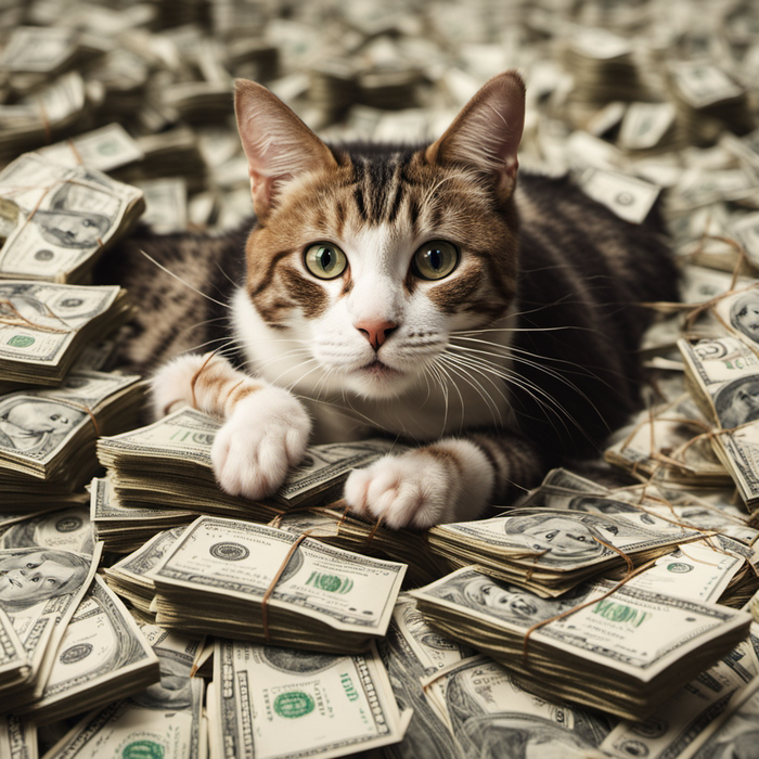 Кот в куче денег. Sdxl 1.0