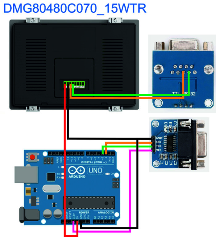 DWIN Display 7 DMG80480C070_15WTR + RS-232 UART TTL + Arduino