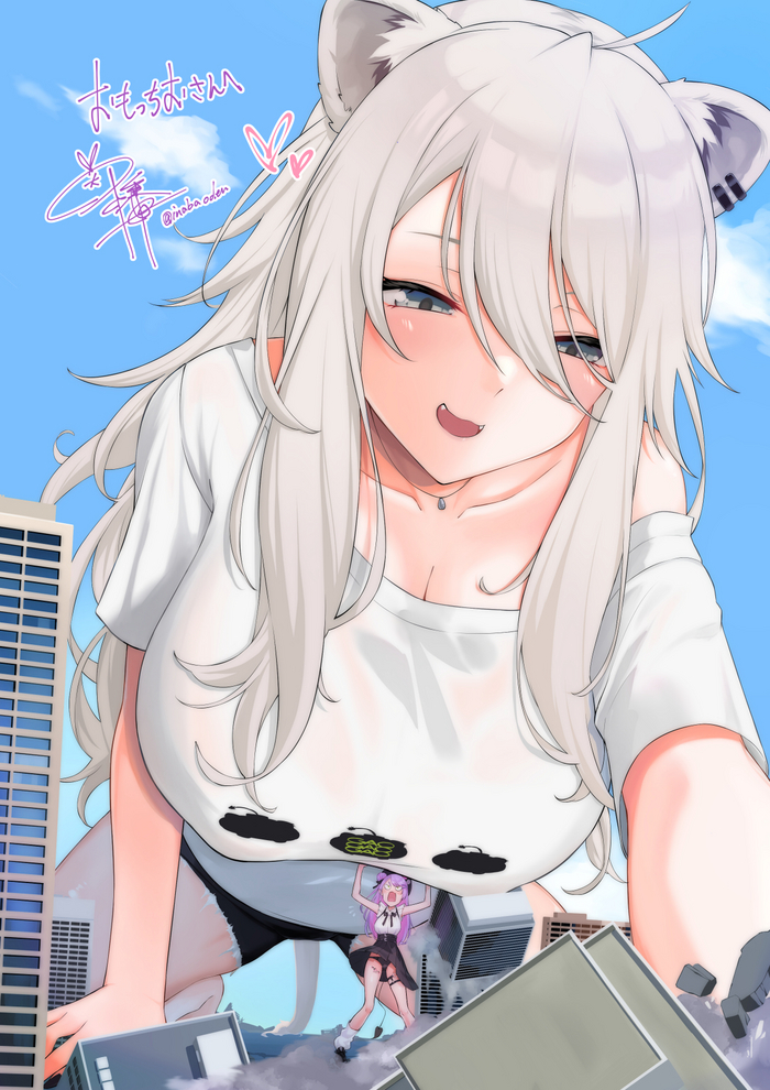 Shishiro Botan Anime Art, Giantess, Shishiro Botan, Hololive, Tokoyami Towa, , 