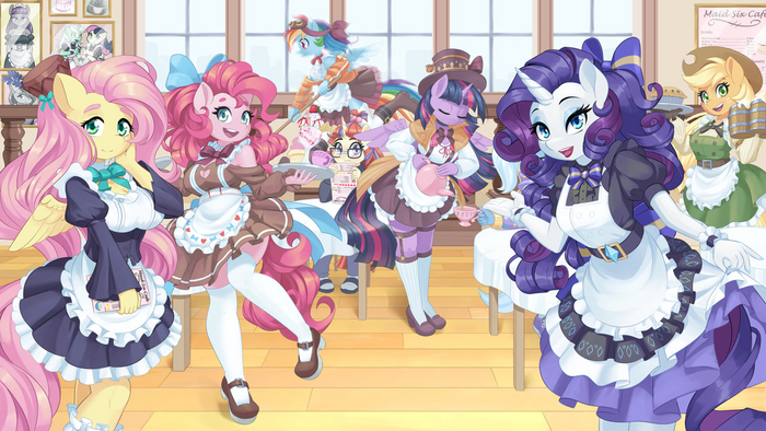 Welcome to the Maid Six Cafe! My Little Pony, Twilight Sparkle, Fluttershy, Pinkie Pie, Applejack, Rarity, Rainbow Dash, Trixie, Dstears, , Moondancer