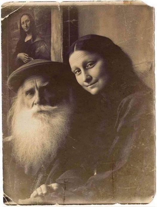 Редкое фото Ретро, Черно-белое фото, Леонардо да Винчи, Мона Лиза, Ничего необычного