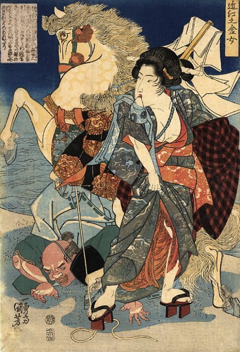Утагава Куниёси: "Канэ-дзё, сильная женщина из провинции Оми" (1825−1830 гг.)