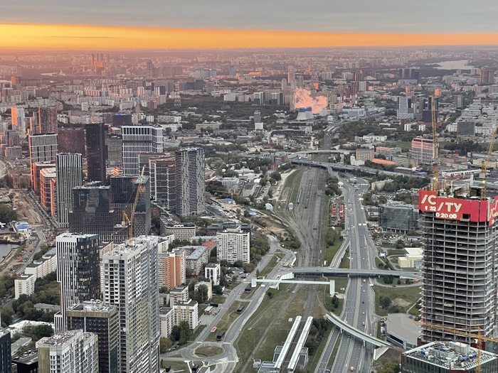 Вид на Москву с высоты птичьего полета Фотография, Москва, Закат, Москва-сити, Длиннопост