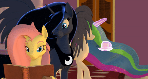  My Little Pony, Princess Celestia, Princess Luna, Fluttershy, 3D, 