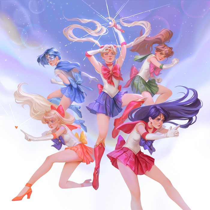 Иннеры Sailor Moon, Sailor Mercury, Sailor Mars, Sailor Jupiter, Sailor Venus, Аниме, Anime Art