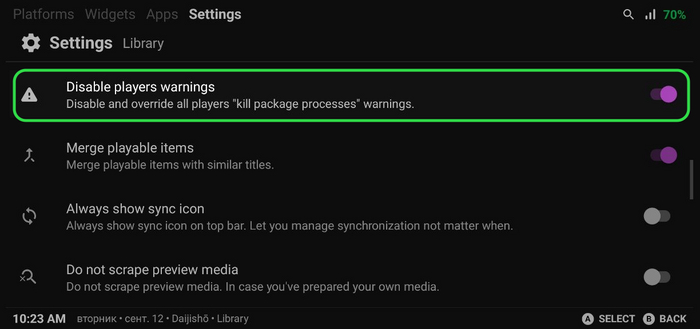 Disable player warnings - .