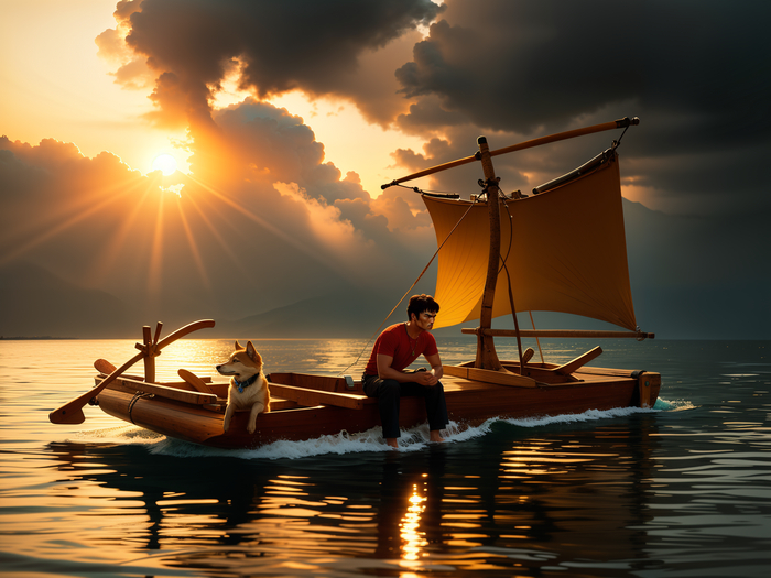 Тут задача была изобразить Брюса ли плывущего с собакой.