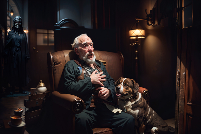 Последний вечер с преданным другом.Задача была изобразить состояние между жизнью и смертью.