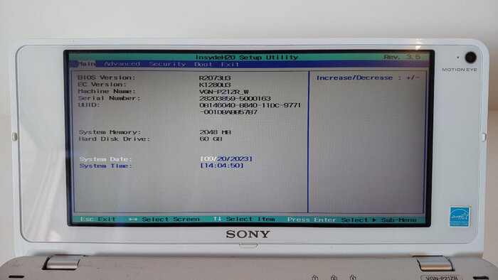 Bios Sony Vaio P.