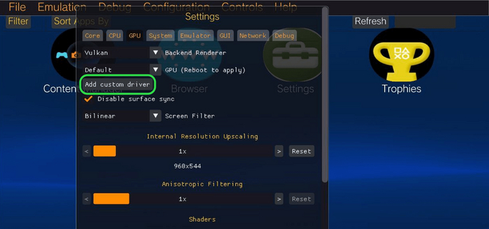     "Add custom driver",     Vita3k.