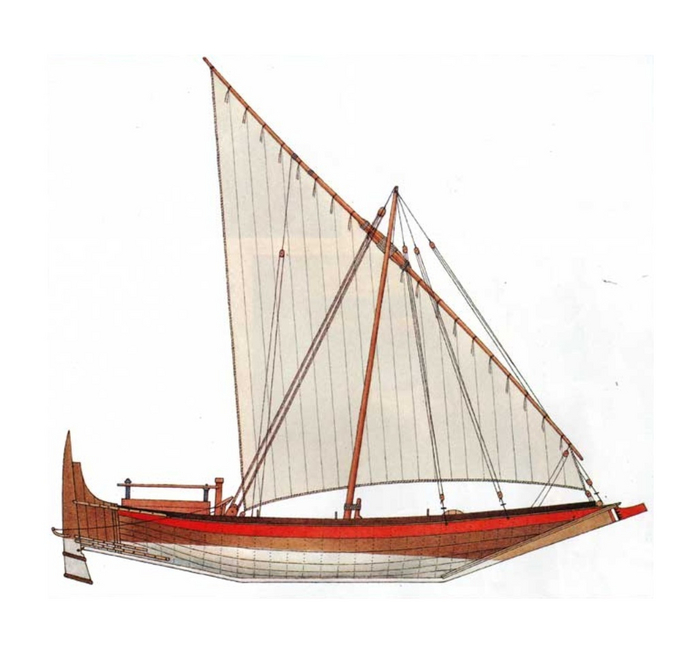 Косой парус в действии. Ветер дует "от нас", из любой точки "нашей" полусферы -парус все равно будет работать