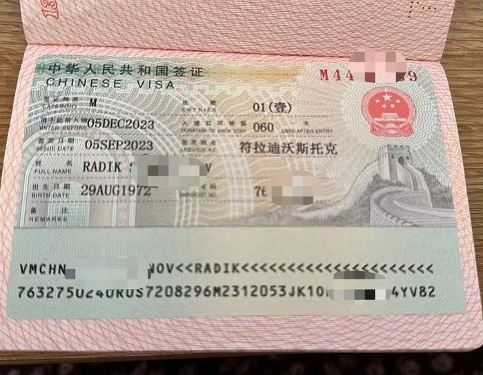 Образец визы в Китай, полученный от PANDAVISA