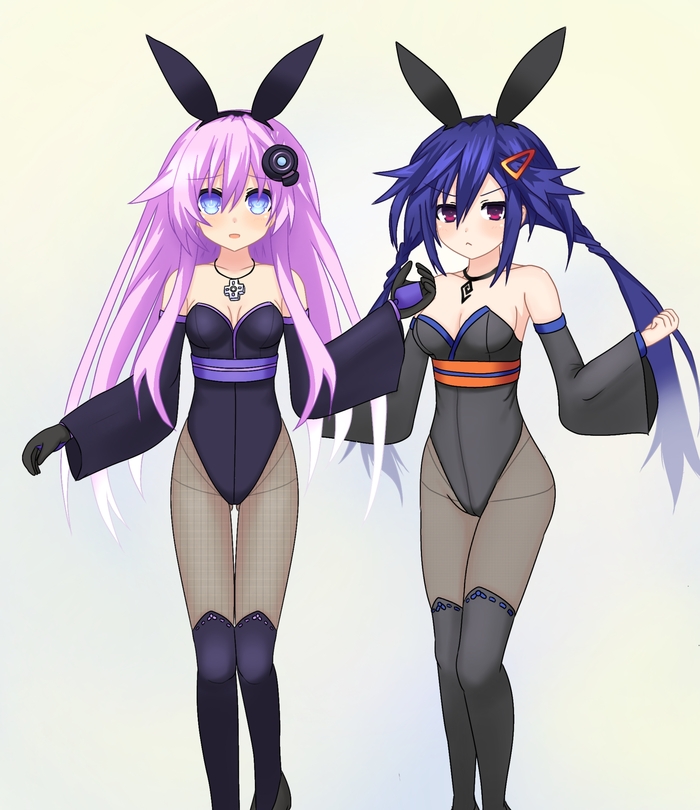 Nepgear & Kurome Anime Art, Hyperdimension Neptunia, Neptunia, Nepgear, Purple Sister, Kurome Ankokuboshi, Bunnysuit, Bunny Ears