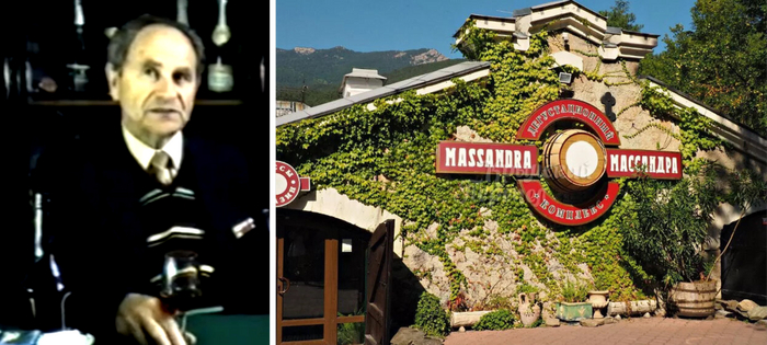 Слева: Л.И.Шлейгер (1927-2002) Справа: вход в дегустационный зал Массандры со стороны улицы винодела Егорова